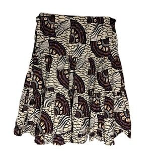 Ulla Johnson Girls A-Line Geometric Print Skirt - Purple and Cream w/ruffle trim